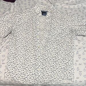 Banana Republic White Button-Down Shirt with Navy Micro Pattern
